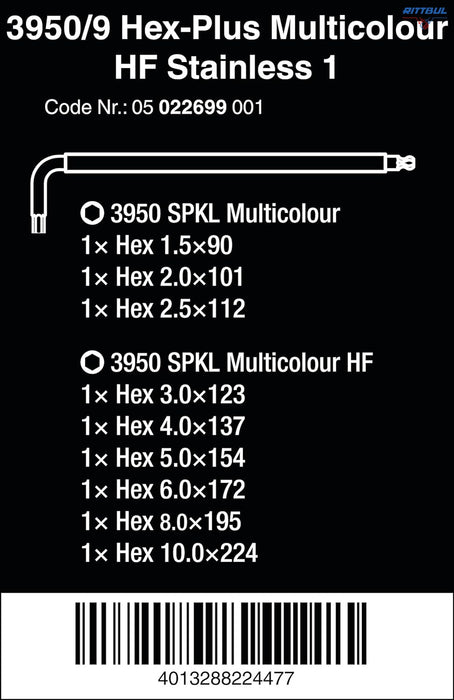 WERA 05022699001 Комплект L-ключове 3950/9 Hex-Plus Multicolour HF Stainless