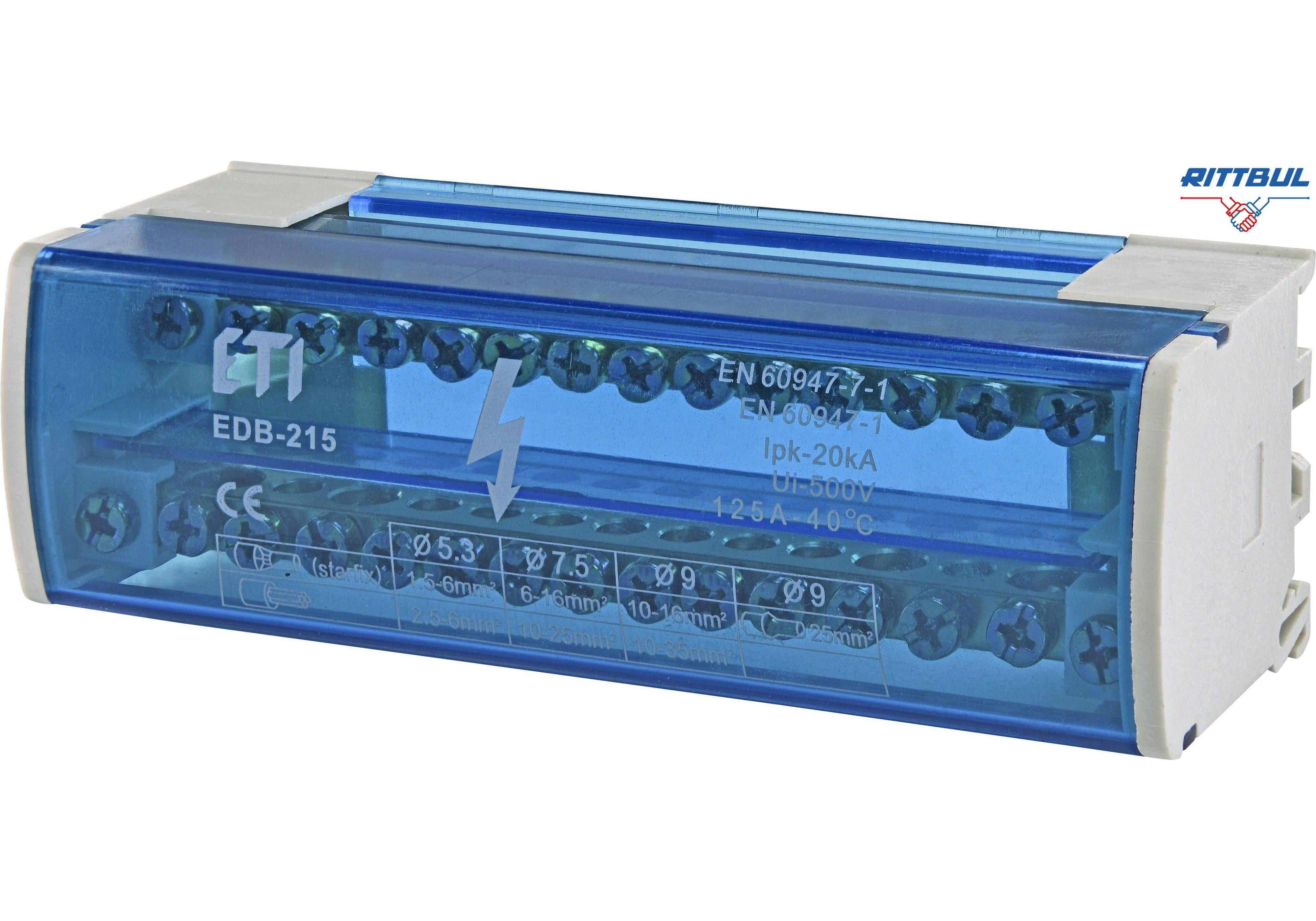 ETI 001102302 Токоразпределителен блок EDI EDB- 215 125А 2P 15 Отвора - Rittbul