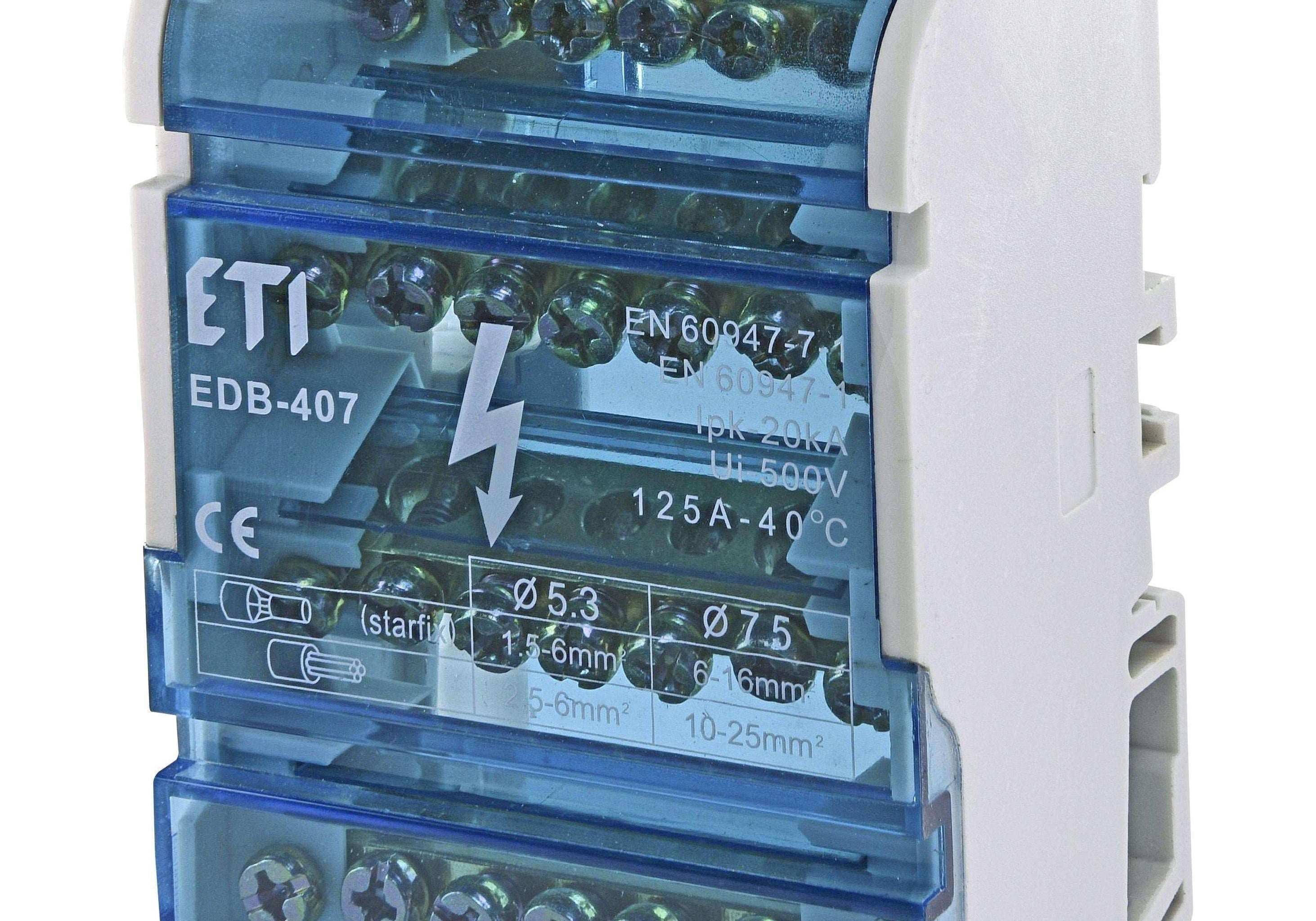 ETI 001102303 Токоразпределителен блок EDI EDB- 407 125А 4P 7 Отвора - Rittbul