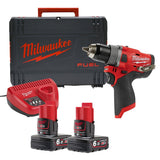 Акумулаторен винтоверт MILWAUKEE 4933479870, M12FPD2-602X PERCUSSION DRILL GEN 3, 2 бат. х 6.0 Ah, зарядно, куфар, 45 Nm