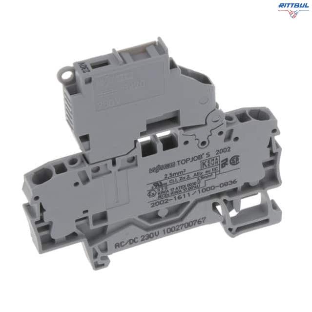 WAGO 2002-1611/1000-836 2-проводникова клема за миниатюрен метричен предпазител 5x20мм; с LED индикация, 230 V - Rittbul