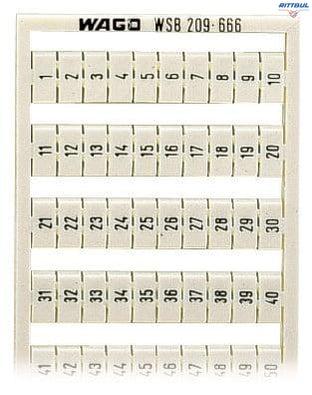 WAGO 209-666 Маркировъчна карта WSB; като карта; МАРКИРАНО; 1 ... 50 (2x); неразтегателни; Вертикално маркиране; тип закрепване чрез закопчав - Rittbul