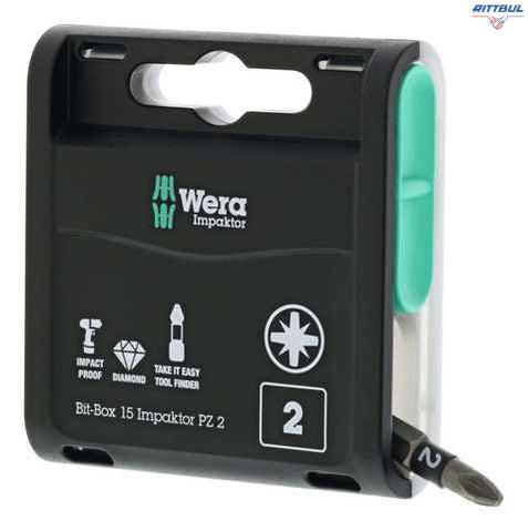 WERA 05057763001 Битове в Bit-Box 15 Impaktor PZ2 х 25 мм (15 бр. в опак.) - Rittbul