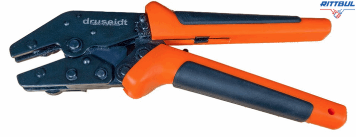 DRUSEIDT 12202 Комплект клещи Profi-Crimp Plus с 3 броя скоби за кримпване и магнитен държач