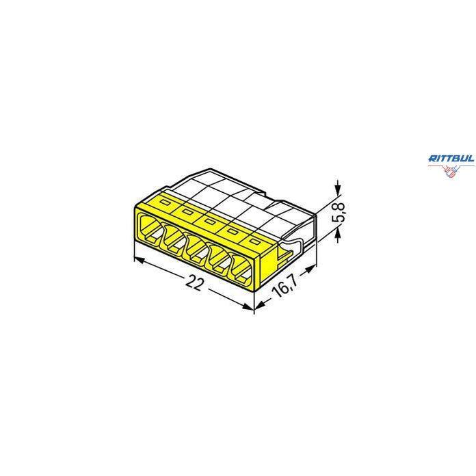WAGO 2273-205 : Разклонителна Клема за твърд проводник, 5 проводна, жълта, 0,5- 2,5 mm2 (100 броя в опаковка) - Rittbul
