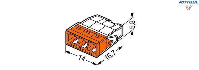 WAGO 2273-203 : Разклонителна Клема за твърд проводник, 3 проводна, оранжева, 0,5-2,5 mm2 (100 броя в опаковка) - Rittbul