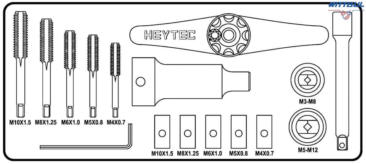 HEYTEC 50814900000 Комплект метчици и плашки (16 части) - Rittbul