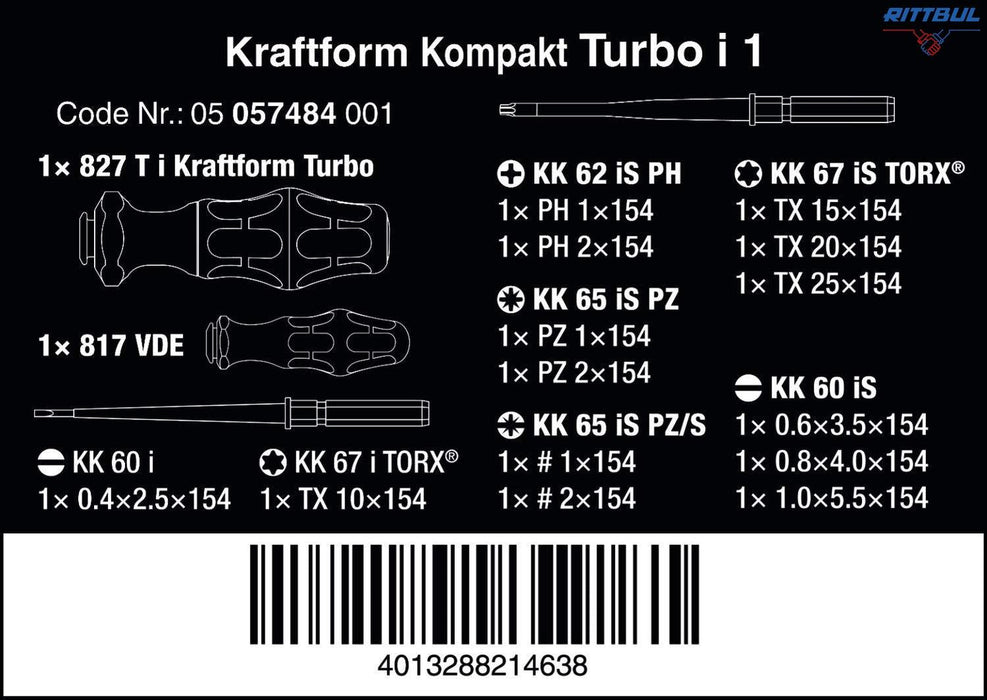 WERA 05057484001 Комплект Kraftform Kompakt Turbo i 1 (16 части),