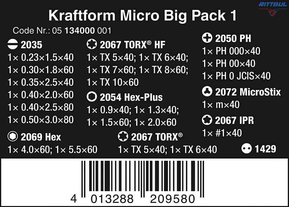 WERA 05134000001 Комплект отвертки Kraftform Micro Big Pack 1 - 24 броя в текстилен калъф