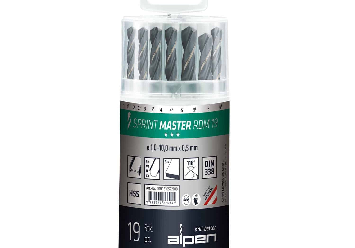 К-кт свредла за метал Sprint Master 1-10 мм х 0.5 (19 части) - Rittbul