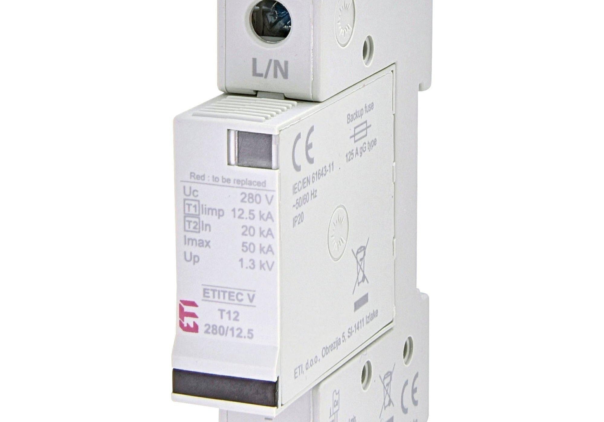 ETI 002442900 Катоден отводител (арестор) Тип I+II/Клас B+C 1Р 280V 12.5kA - Rittbul