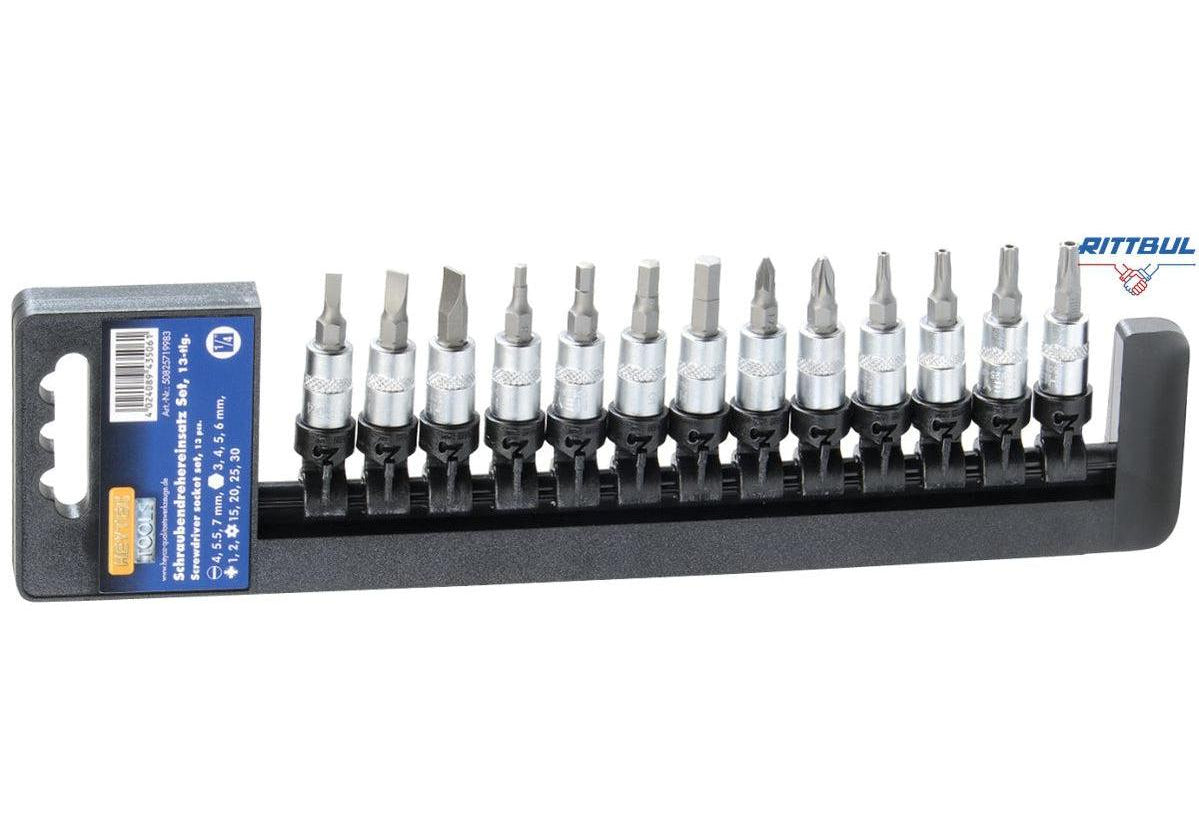HEYTEC 50825719983 Комплект вложки бит TX / Hex / PZ / прави х 1/4“ (13 части) - Rittbul