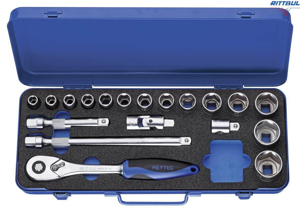 HEYTEC 50872301583 Комплект тресчотка 1/2“ с вложки и удължители (19 части) - Rittbul