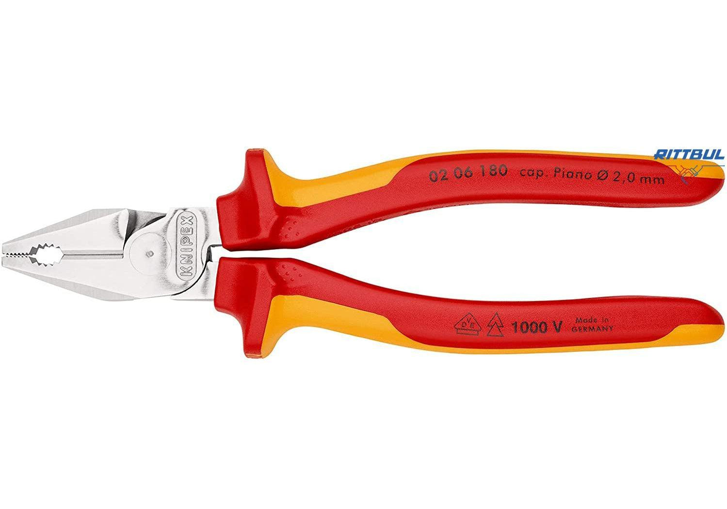 KNIPEX 02 06 180 Комбинирани клещи, усилени, изолирани 1000 V - Rittbul