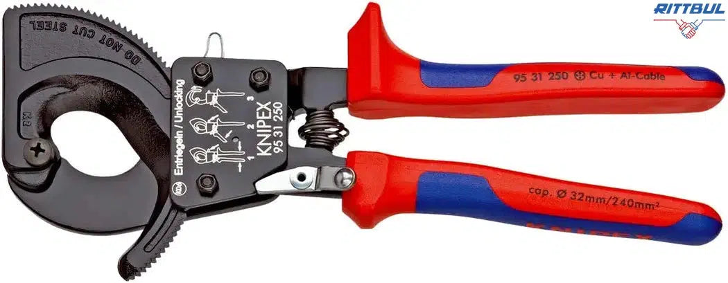 KNIPEX 95 31 250 Ножица за кабели с тресчотка 250 мм2 / ф.32 мм