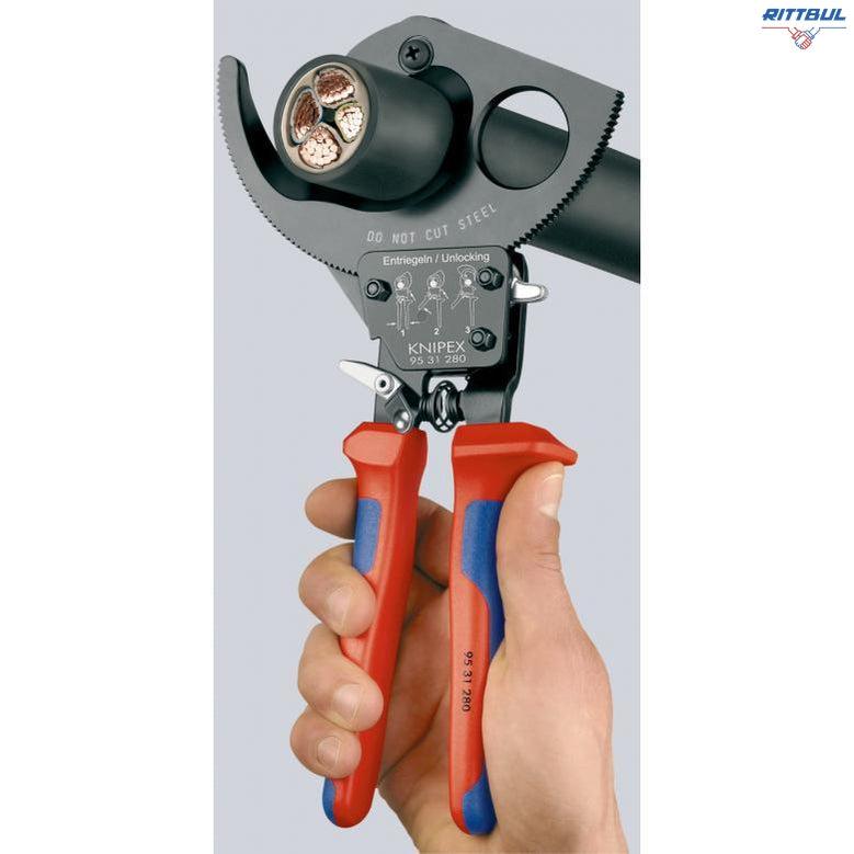 KNIPEX 95 31 280 Ножица за кабели с тресчотка 380 мм2 / ф.52 мм - Rittbul