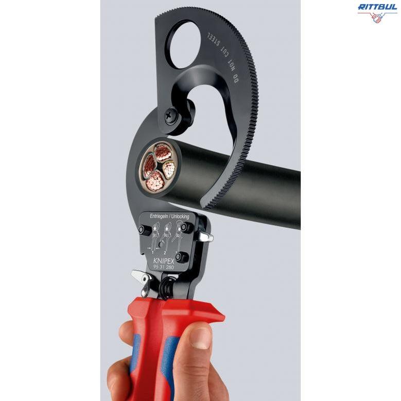 KNIPEX 95 31 280 Ножица за кабели с тресчотка 380 мм2 / ф.52 мм - Rittbul