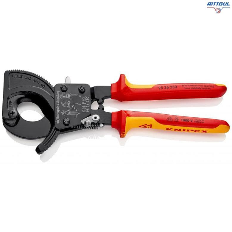 KNIPEX 95 36 250 Ножица за кабели с тресчотка 240 мм2 / ф.32 мм, изолирана