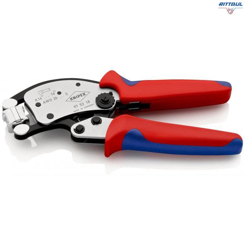 KNIPEX 97 53 18 Twistor®16 Саморегулиращи се клещи за кримпване на телени накрайници с въртяща се глава на матрицата - Rittbul