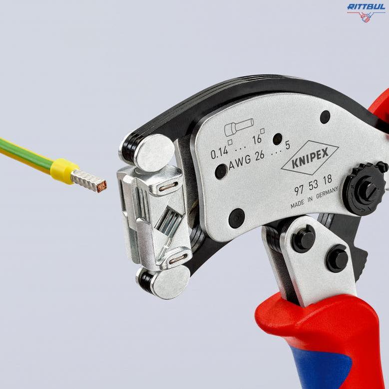 KNIPEX 97 53 18 Twistor®16 Саморегулиращи се клещи за кримпване на телени накрайници с въртяща се глава на матрицата - Rittbul