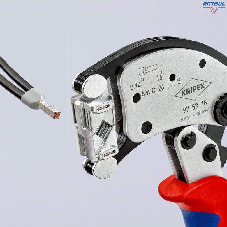 KNIPEX 97 53 18 Twistor®16 Саморегулиращи се клещи за кримпване на телени накрайници с въртяща се глава на матрицата - Rittbul