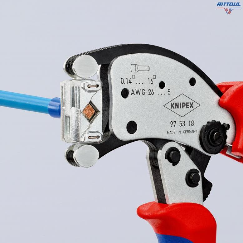 KNIPEX 97 53 18 Twistor®16 Саморегулиращи се клещи за кримпване на телени накрайници с въртяща се глава на матрицата - Rittbul