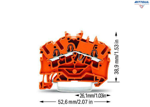 WAGO 2002-6302 Редова клема 2,5мм, 3Р със странична маркировка, оранжева - Rittbul