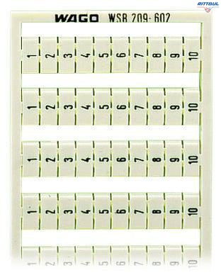 WAGO 209-602 Маркировъчна карта WSB; като карта; МАРКИРАНО; 1 ... 10 (10x); неразтегателни; Вертикално маркиране; тип закрепване чрез закопча - Rittbul