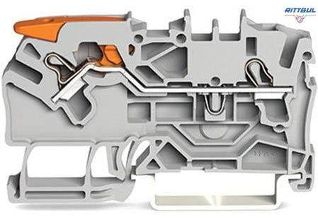 WAGO 2102-1201 TOPJOB® S 2-проводна проходна клема; с лост и Push-in CAGE CLAMP®; 2,5 mm2; с тестов порт; странично и централно маркиране; Push - Rittbul