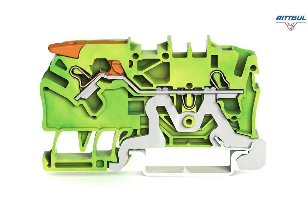 WAGO 2102-1207 TOPJOB® S 2-проводна клема със заземяване; с лост и Push-in CAGE CLAMP®; 2,5 mm?; с тестов порт; странично и централно маркиране - Rittbul