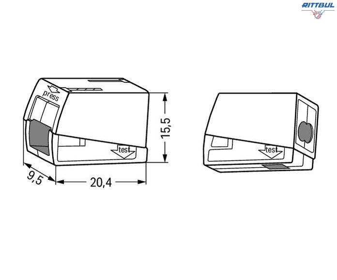 WAGO 224-112 Клема за осветителна инсталация, 2 x 1-2,5 mm2; 0,5-2,5 mm2, бяла - Rittbul