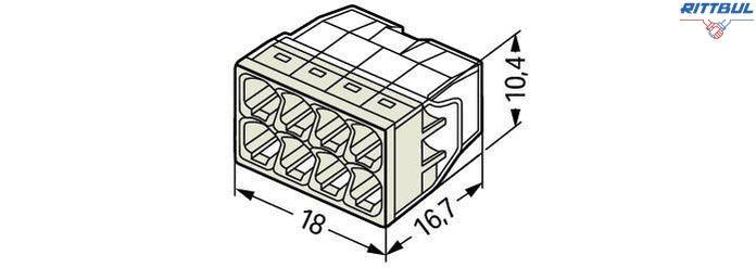 WAGO 2273-208 : Разклонителна Клема за твърд проводник, 8 проводна, сива, 0,5-2,5 mm2 (50 броя в опаковка) - Rittbul