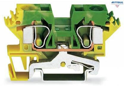 WAGO 284-607 2-conductor ground terminal block; 10 mm2; lateral marker slots; for DIN-rail 35 x 15 and 35 x 7.5 - Rittbul