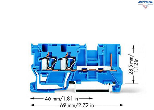 WAGO 769-251/000-006 2-conductor/1-pin carrier terminal block; for DIN-rail 35 x 15 and 35 x 7.5; 4 mm2; CAGE CLAMP®; 4,00 mm2; blue - Rittbul