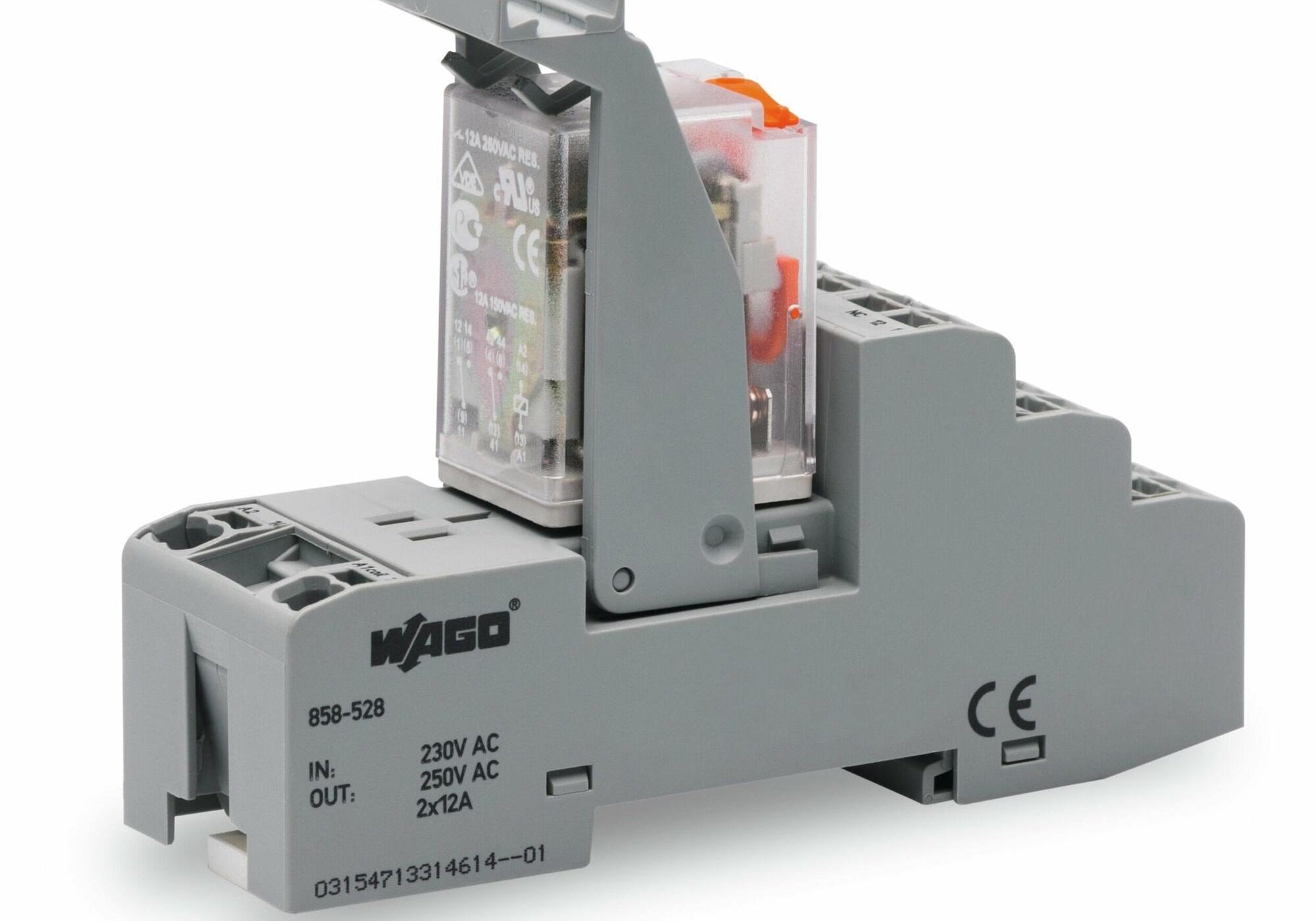 WAGO 858-528 Socket with industrial relay; Coil voltage: AC 230 V; 2 changeover contacts - Rittbul