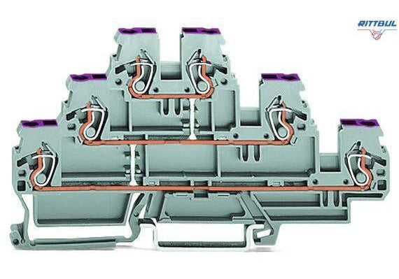 WAGO 870-556 Triple-deck terminal block; 6-conductor through terminal block; L; internal commoning; conductor entry with violet marking; for - Rittbul