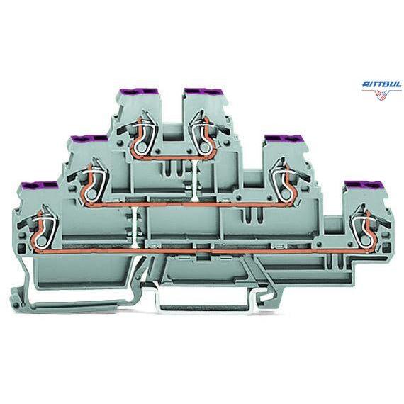 WAGO 870-556 Triple-deck terminal block; 6-conductor through terminal block; L; internal commoning; conductor entry with violet marking; for - Rittbul