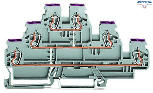 WAGO 870-556 Triple-deck terminal block; 6-conductor through terminal block; L; internal commoning; conductor entry with violet marking; for - Rittbul