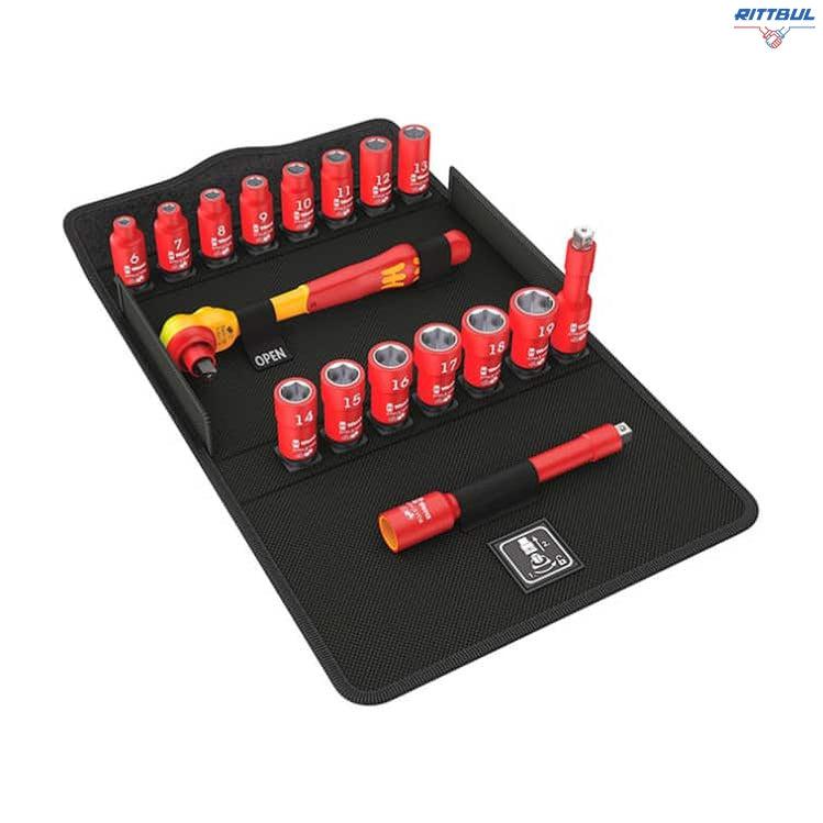 WERA 05004970001 К-кт изолирана тресчотка 3/8“ с изол. вложки 6-19 мм (17 части) - Rittbul