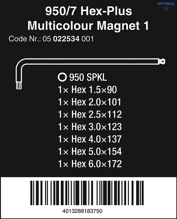 WERA 05022534001 Комплект шестограми Multicolour Magnetic (7 бр.) - Rittbul
