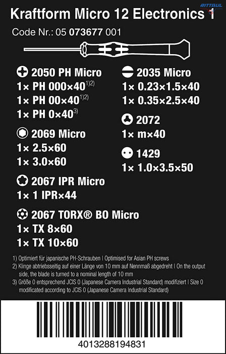 WERA 05073677001 Комплект отвертки Kraftform Micro Electronics (12 части) - Rittbul