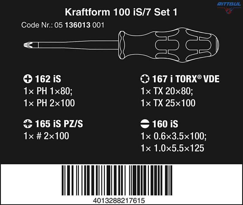 WERA 05136013001 Комплект отвертки Kraftform Plus, изолирани (7 части) - Rittbul